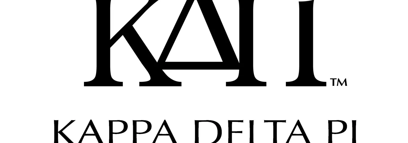 Black text on a white field: The Greek letters for Kappa Delta Pi trademarked. Under the logo reads Kappa Delta Pi International Honor Society in Education